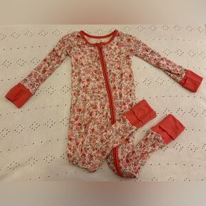 Floral Zip-Front Baby Footed Pajamas in Coral and Cream